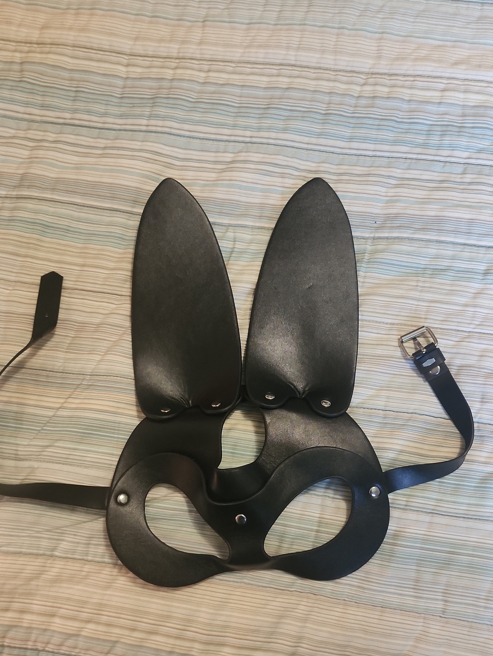 Black Faux Leather Bunny Mask Harness - Adjustable VR/AR Accessory HALLOWEEN